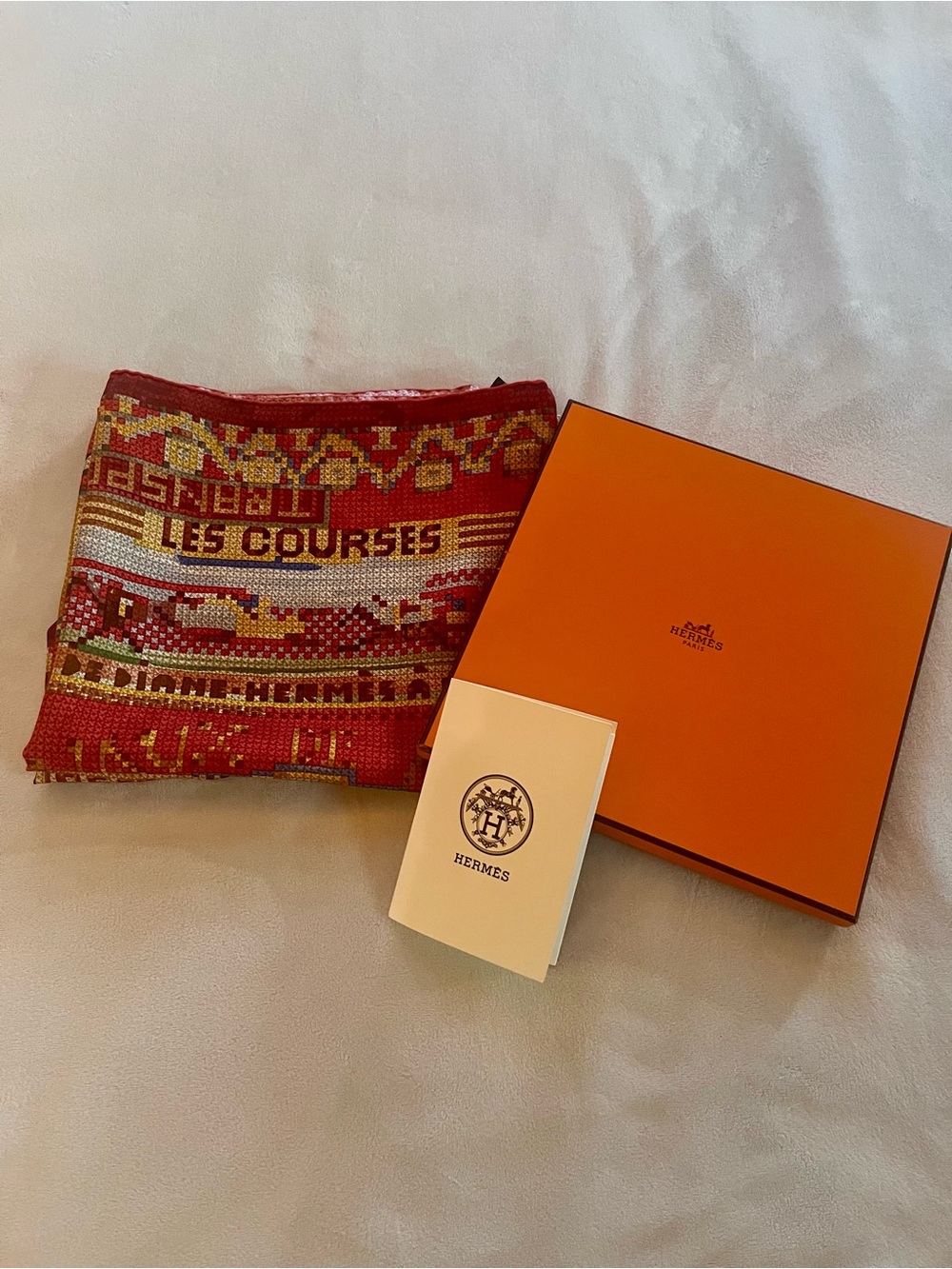 Hermès Les Courses 90cm Silk Scarf Carré Ph. Dumas Equestrian + Box & Receipt
